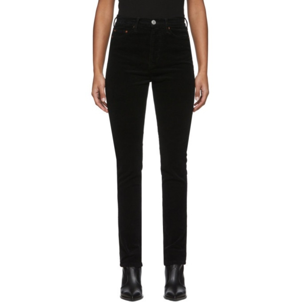 Re/Done Corduroy Double Needle Long Jeans in Black